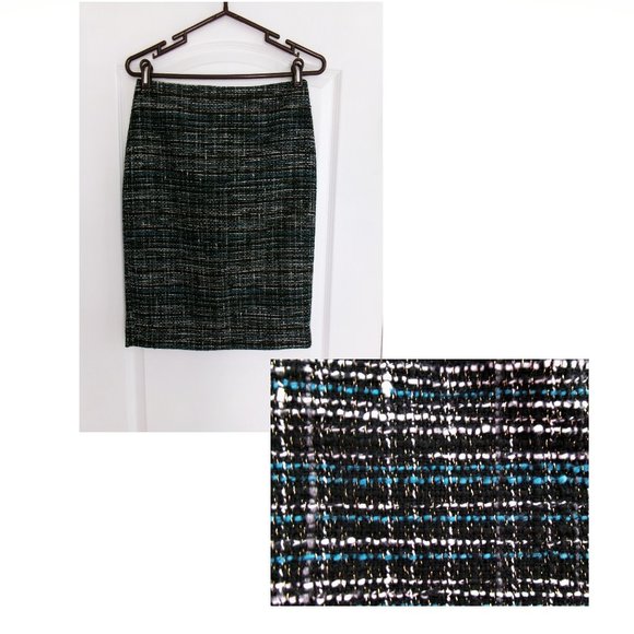 Ann Taylor Factory Dresses & Skirts - New Ann Taylor Washable Wool Blend Tweed Skirt Blue Black Gold Metallic White 2
